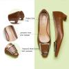C.Paravano Women’s Pumps Square Toe Low Heels Trapezoid Metal Buckle Closed Chunky Heel Dress Shoes Soft Leather Low Block Heels for Casual Outfits Satin(Brown)