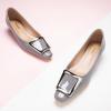 C.Paravano Women’s Pumps Square Toe Low Heels Trapezoid Metal Buckle Closed Chunky Heel Dress Shoes Soft Leather Low Block Heels for Casual Outfits Satin(Grey)