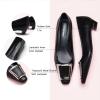 C.Paravano Women’s Pumps Square Toe Low Heels Trapezoid Metal Buckle Closed Chunky Heel Dress Shoes Soft Leather Low Block Heels for Casual Outfits Satin(Black)