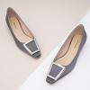 C.Paravano Women’s Pumps Square Toe Low Heels Trapezoid Metal Buckle Closed Chunky Heel Dress Shoes Soft Leather Low Block Heels for Casual Outfits Satin(Darkgrey)