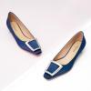 C.Paravano Women’s Pumps Square Toe Low Heels Trapezoid Metal Buckle Closed Chunky Heel Dress Shoes Soft Leather Low Block Heels for Casual Outfits Satin(Navy)