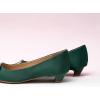 C.Paravano Women’s Pumps Square Toe Low Heels Trapezoid Metal Buckle Closed Chunky Heel Dress Shoes Soft Leather Low Block Heels for Casual Outfits Satin(Green)