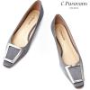 C.Paravano Women’s Pumps Square Toe Low Heels Trapezoid Metal Buckle Closed Chunky Heel Dress Shoes Soft Leather Low Block Heels for Casual Outfits Satin(Darkgrey)