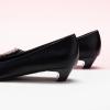 C.Paravano Women’s Pumps Square Toe Low Heels Trapezoid Metal Buckle Closed Chunky Heel Dress Shoes Soft Leather Low Block Heels for Casual Outfits Satin(Black)