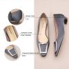 C.Paravano Women’s Pumps Square Toe Low Heels Trapezoid Metal Buckle Closed Chunky Heel Dress Shoes Soft Leather Low Block Heels for Casual Outfits Satin(Darkgrey)