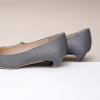 C.Paravano Women’s Pumps Square Toe Low Heels Trapezoid Metal Buckle Closed Chunky Heel Dress Shoes Soft Leather Low Block Heels for Casual Outfits Satin(Darkgrey)