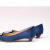 C.Paravano Women’s Pumps Square Toe Low Heels Trapezoid Metal Buckle Closed Chunky Heel Dress Shoes Soft Leather Low Block Heels for Casual Outfits Satin(Navy)