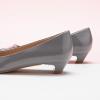 C.Paravano Women’s Pumps Square Toe Low Heels Trapezoid Metal Buckle Closed Chunky Heel Dress Shoes Soft Leather Low Block Heels for Casual Outfits Satin(Grey)