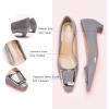 C.Paravano Women’s Pumps Square Toe Low Heels Trapezoid Metal Buckle Closed Chunky Heel Dress Shoes Soft Leather Low Block Heels for Casual Outfits Satin(Grey)