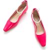 C.Paravano Chunky Low Heel Women’s Square Toe Pumps Slip-On Closed Toe Low Heeled Pearl Ankle Strap Pumps Bridal Wedding Shoes(Hotpink)