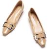 C.Paravano Metal Buckle Square Toe Low Block Heels Closed Toe Chunky Heels 1.1 in Low Heel Pumps Vintage Women’s Pump for Party Wear Dress Pumps Shoes Patent Leather(Beige,8.5)