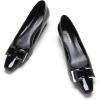 C.Paravano Metal Buckle Square Toe Low Block Heels Closed Toe Chunky Heels 1.1 in Low Heel Pumps Vintage Women’s Pump for Party Wear Dress Pumps Shoes Patent Leather(Black,6.5)
