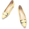 C.Paravano Metal Buckle Square Toe Low Block Heels Closed Toe Chunky Heels 1.1 in Low Heel Pumps Vintage Women’s Pump for Party Wear Dress Pumps Shoes Soft Lambskin(Yellow,7.5)