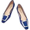 C.Paravano Women’s Pumps Square Toe Low Heels Trapezoid Metal Buckle Closed Chunky Heel Dress Shoes Soft Leather Low Block Heels for Casual Outfits Satin(Navy)