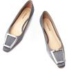 C.Paravano Women’s Pumps Square Toe Low Heels Trapezoid Metal Buckle Closed Chunky Heel Dress Shoes Soft Leather Low Block Heels for Casual Outfits Satin(Darkgrey)