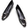 C.Paravano Women’s Pumps Square Toe Low Heels Trapezoid Metal Buckle Closed Chunky Heel Dress Shoes Soft Leather Low Block Heels for Casual Outfits Satin(Black)