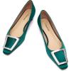 C.Paravano Women’s Pumps Square Toe Low Heels Trapezoid Metal Buckle Closed Chunky Heel Dress Shoes Soft Leather Low Block Heels for Casual Outfits Satin(Green)