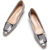 C.Paravano Women’s Pumps Square Toe Low Heels Trapezoid Metal Buckle Closed Chunky Heel Dress Shoes Soft Leather Low Block Heels for Casual Outfits Satin(Grey)