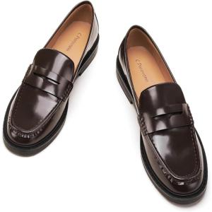 C.Paravano Genuine Leather Penny Loafers | Loafers for Women | Casual Slip On | Walking Flats Classic Driving Moccasins(Brown)