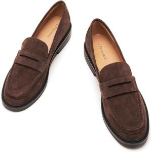 C.Paravano Genuine Leather Penny Loafers | Loafers for Women | Casual Slip On | Walking Flats Classic Driving Moccasins(Chestnut)