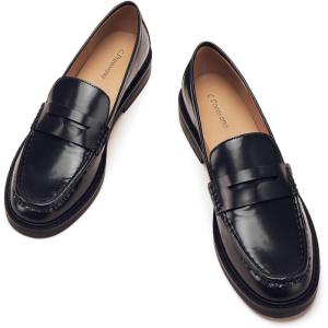 C.Paravano Genuine Leather Penny Loafers | Loafers for Women | Casual Slip On | Walking Flats Classic Driving Moccasins(Navy)