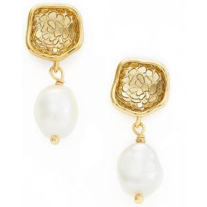 C.Paravano Gold Earrings Dangle Dangle Earrings Pearl Gold Wedding Earrings Gold 18K Gold Plated Earrings for Women 925 Sterling Silver Earrings for Women(EARRING_8)