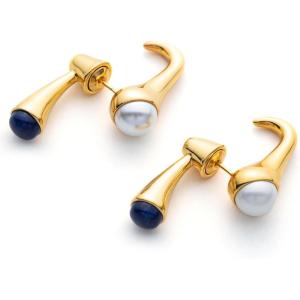 C.Paravano Gold Earrings Dangle Dangle Earrings Pearl Gold Wedding Earrings Gold 18K Gold Plated Earrings for Women 925 Sterling Silver Earrings for Women(F10-Gold Pearl)