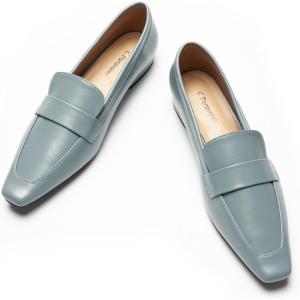 C.Paravano Loafer for Women | Leather Penny Loafers | Slip On Loafer | Women’s Loafers | Squared Toe Loafer Flat | Blue Comfort Loafer Shoes(Blue,Size 7.5)