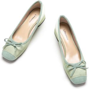 C.Paravano Low Heel Dress Shoes for Women | Elegant Slip On Heels with Bowknot | Comfortable Square Toe Pumps | Wedding Work Office Heeled Shoes(Green, 38)
