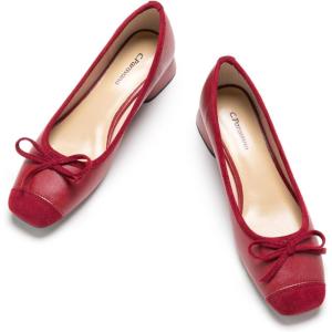 C.Paravano Low Heel Dress Shoes for Women | Elegant Slip On Heels with Bowknot | Comfortable Square Toe Pumps | Wedding Work Office Heeled Shoes(Red, 39)