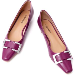 C.Paravano Metal Buckle Square Toe Low Block Heels Closed Toe Chunky Heels 1.1 in Low Heel Pumps Vintage Women’s Pump for Party Wear Dress Pumps Shoes Soft Lambskin(Purple,8.5)