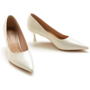 C.Paravano Pumps Women Pointed Toe Kitten Heel Pump Wedding Shoes Dressy Work Casual Low Heel Work Shoes for Office Wear(White D4)