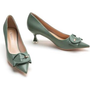 C.Paravano Womens Designer Pumps | Kitten Heels for Women | Low Heels | Heels for Women | Women Shoes Dressy(Green)