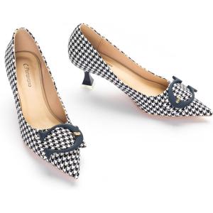 C.Paravano Womens Designer Pumps | Kitten Heels for Women | Low Heels | Heels for Women | Women Shoes Dressy(Houndstooth)
