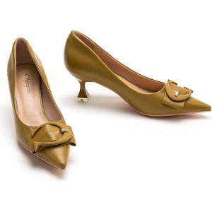 C.Paravano Womens Designer Pumps | Kitten Heels for Women | Low Heels | Heels for Women | Women Shoes Dressy(Straw)