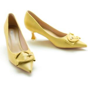 C.Paravano Womens Designer Pumps | Kitten Heels for Women | Low Heels | Heels for Women | Women Shoes Dressy(Yellow)
