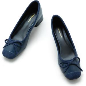 C.Paravano Women’s Pump | Square Toe Low Block Heels | Closed Toe Chunky Heels | Leather Low Heel Pumps | Dress Wedding Shoes(Navy)