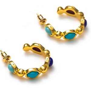 C.Paravano 18K Gold & Sterling Silver Hoop Earrings for Women(EARRING_42)