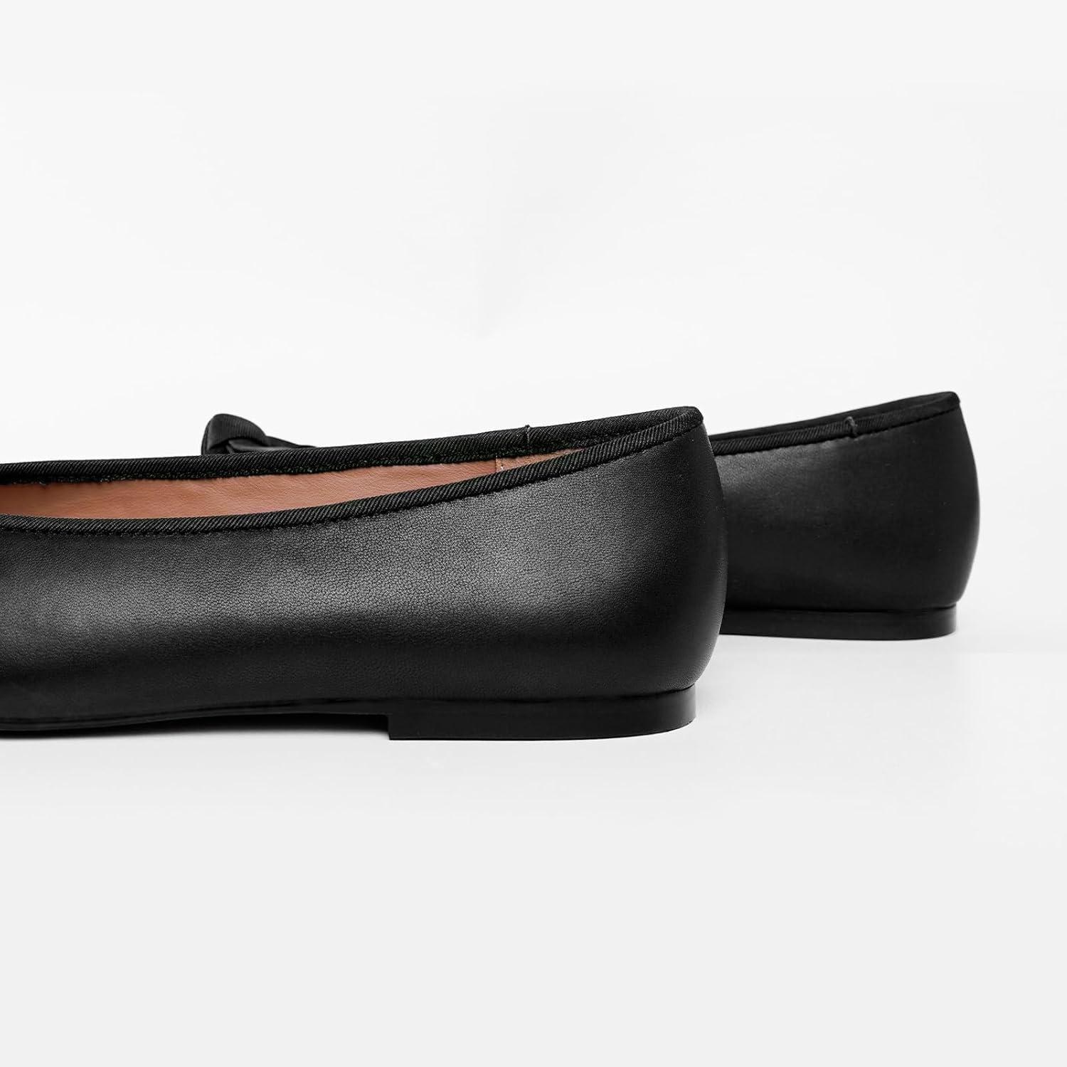 imageCParavano Genuine Leather Flats for Women Ballet Flats Round Toe Shoes Dress Shoes for WomenBlack
