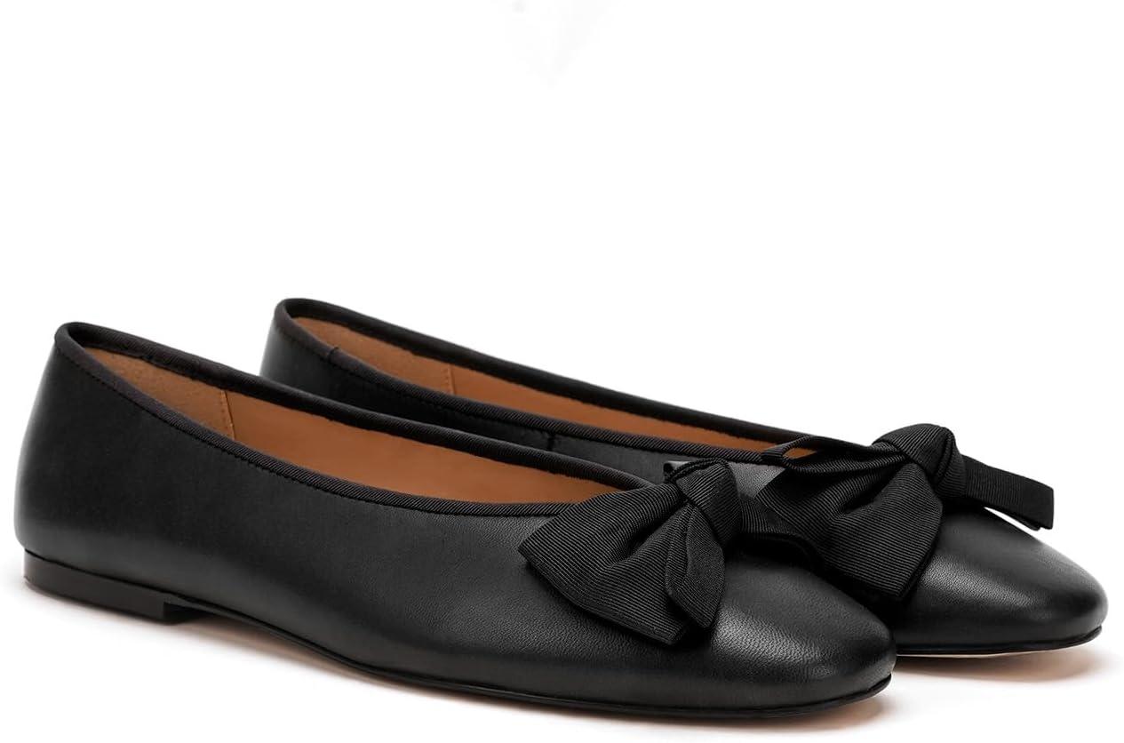 imageCParavano Genuine Leather Flats for Women Ballet Flats Round Toe Shoes Dress Shoes for WomenBlack
