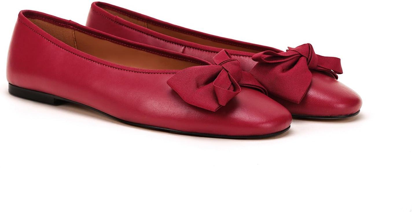 imageCParavano Genuine Leather Flats for Women Ballet Flats Round Toe Shoes Dress Shoes for WomenRed