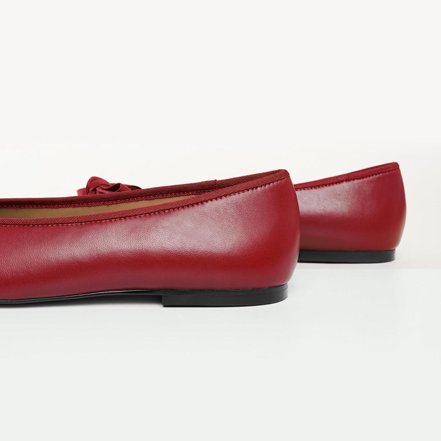 imageCParavano Genuine Leather Flats for Women Ballet Flats Round Toe Shoes Dress Shoes for WomenRed