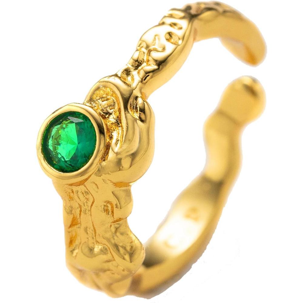 imageCParavano 18K Gold Adjustable Emerald Solitaire Ring Yellow Gold Vintage Wedding Engagement