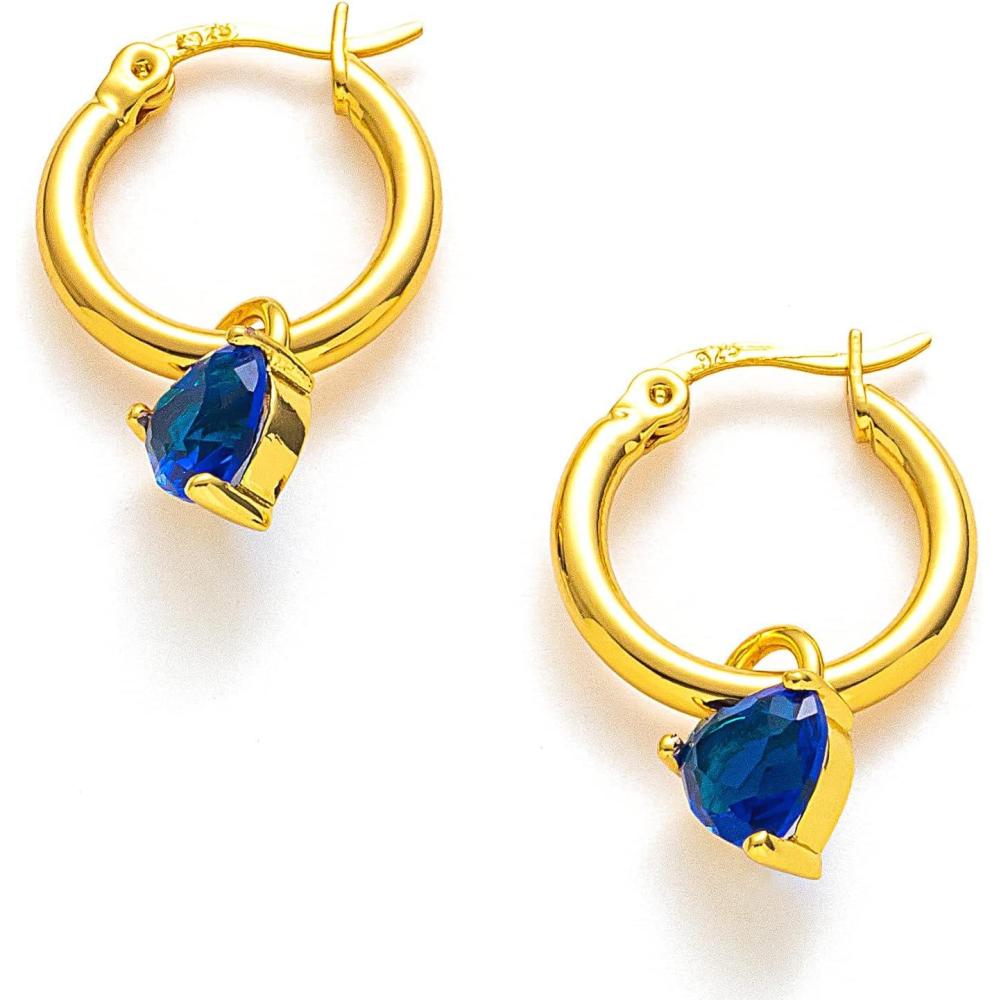 imageCParavano Heart Hoop Earrings for Women Gold Huggies Drop Earrings Blue Crystal