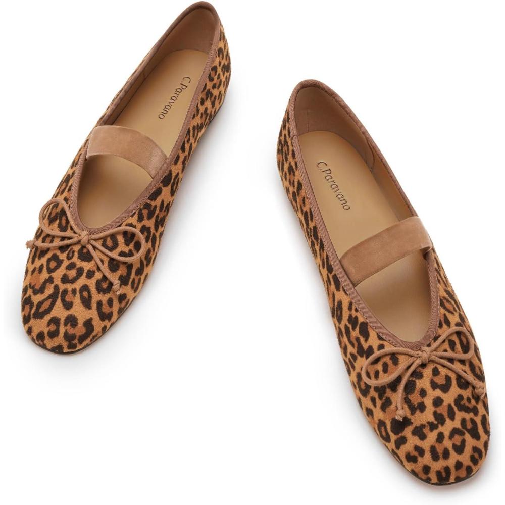 imageCParavano Women Velvet Flats Ballet Flat Mary Jane Shoes Round Toe Ballerinas Flats WomenLeopard