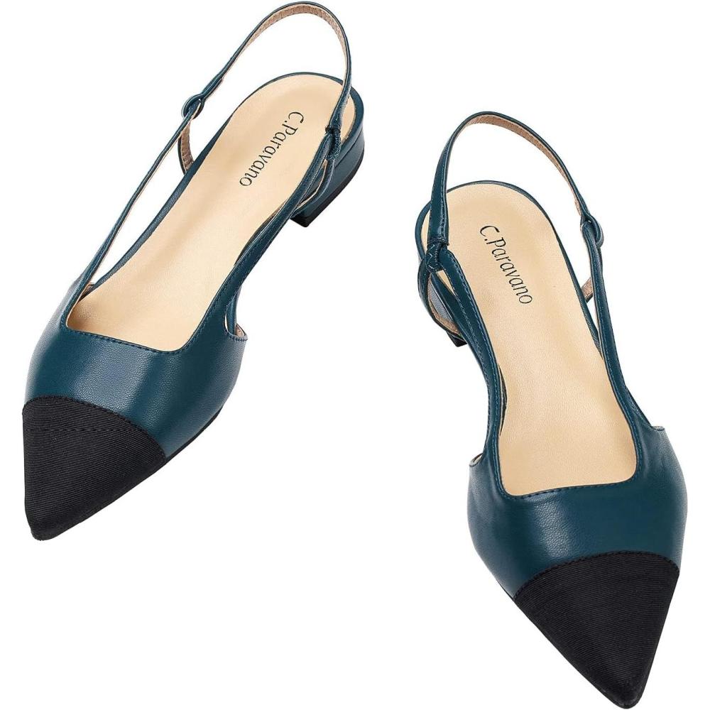 imageCParavano Womens Pointed Toe Slingback Flats  Comfort Heeled Sandals  SlipOn Flats  Perfect for Casual Business Party Date Size 6Blue Flat