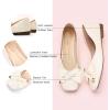 C.Paravano Women’s Flats with Metallic Bow | Casual Square Toe Ballet Flats | Comfortable Slip On White Flat Shoes | Women Dressy Shoes for Walking Wedding Work Office (Size 5.5,White)