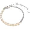 C.Paravano Bracelet for Women 18k Gold Plated Jewelry for Women Gold Plated Bracelets for Women Charm Bracelets Bracelets for Best Friends Adjustable Bracelets Boho Bracelets(F9-Pearl-Silver)
