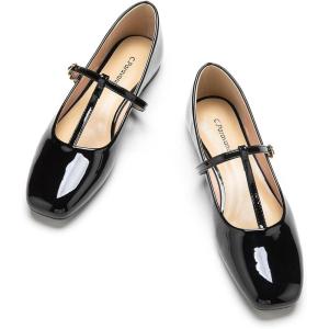 C.PARAVANO C.Paravano Mary Jane Shoes for Women | Womens Square Toe Flats | Black Glossy Leather Mary Jane (Size 6,Black_b)
