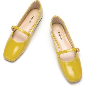 C.PARAVANO Mary Jane Shoes for Women Womens Square Toe Flats Mary Jane Flats Women’s Flat (Size 5,Yellow_d)